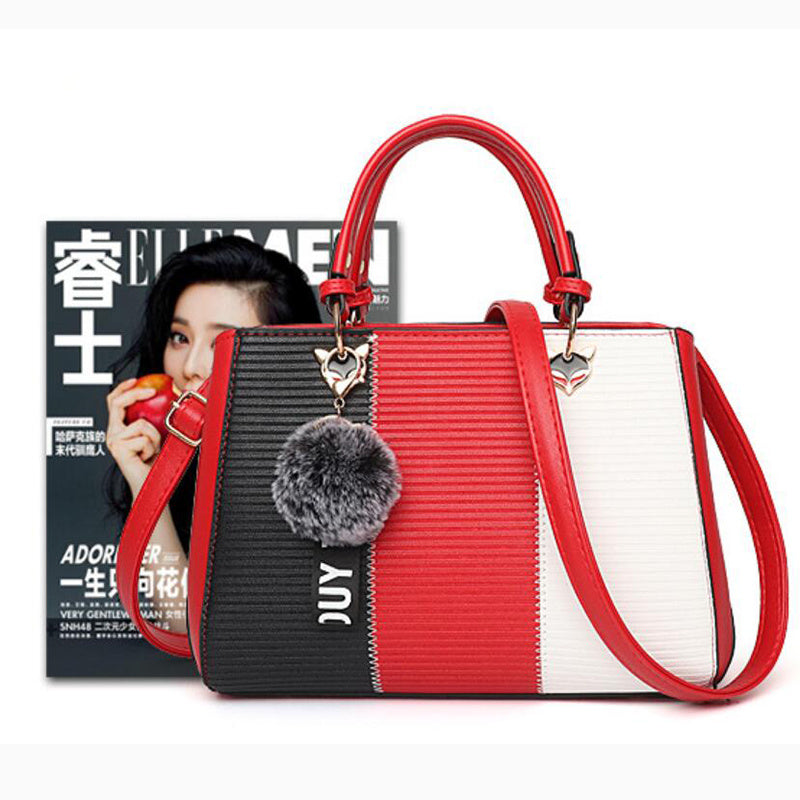 Luxury Women Hairball Ornaments Totes Patchwork Handbag.