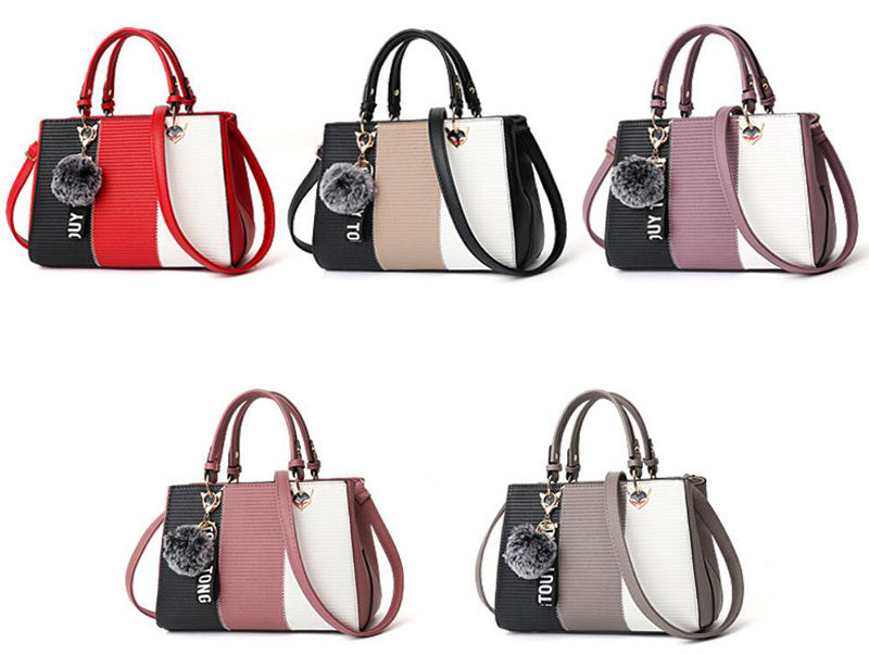 Luxury Women Hairball Ornaments Totes Patchwork Handbag.