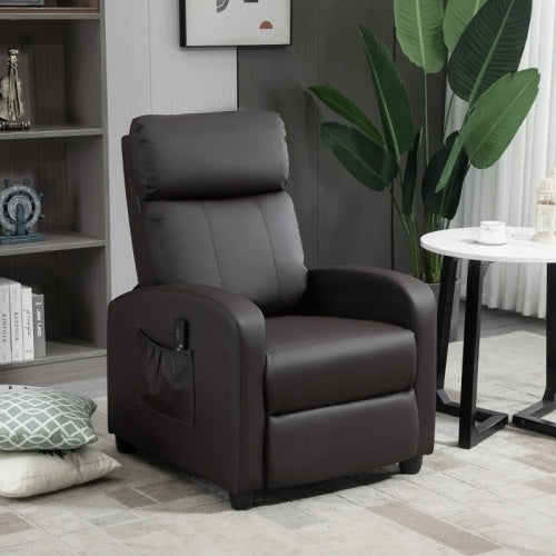 Brown Leather Massage Recliner Chair - with Leg Rest