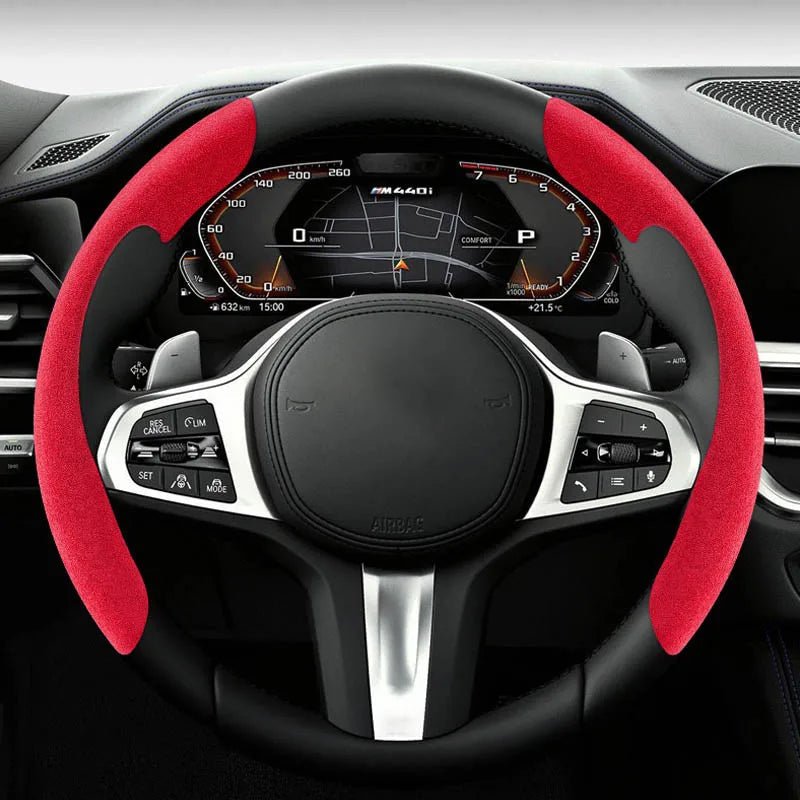 1pair Universal Suede Leather Car Steering Wheel Cover. Non - slip Card Cover Suitable for 14.5 - 16 Inches of Automotive Supplies. - WAREHOUSE SHOP