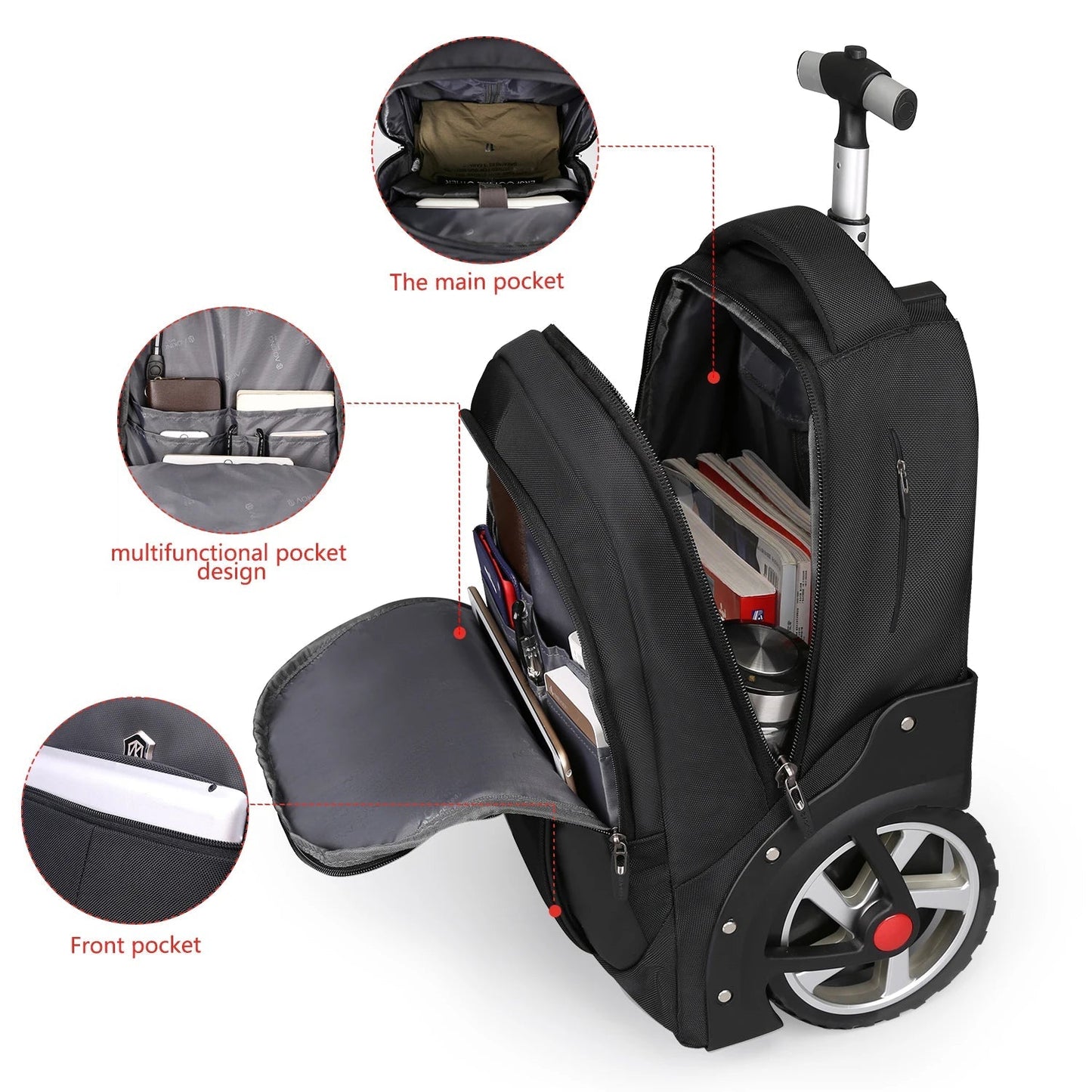 20 - Inch Rolling Luggage Backpack with Wheels – Large Capacity Travel Suitcase for Carry - On & Business Trips - WAREHOUSE SHOP