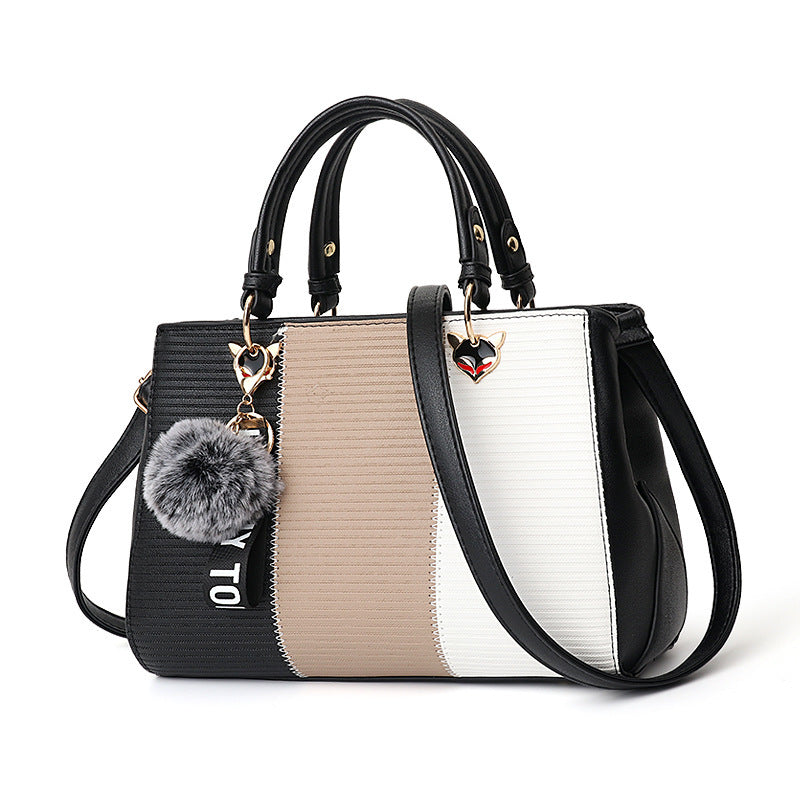 Luxury Women Hairball Ornaments Totes Patchwork Handbag.
