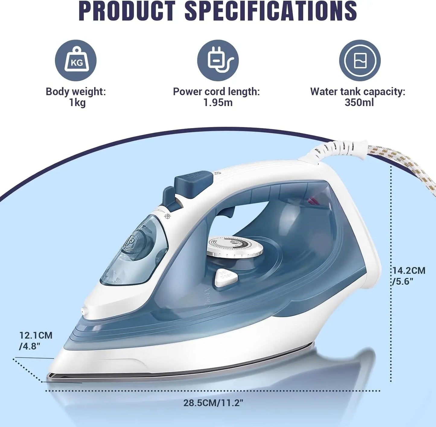2400W Steam Iron – Lightweight, Non - Stick Coating Plate with Adjustable Thermostat for Perfectly Crisp Clothes - WAREHOUSE SHOP