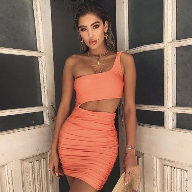 One-shoulder Short Dress, Fashion Hollow Mini Dresses For Women