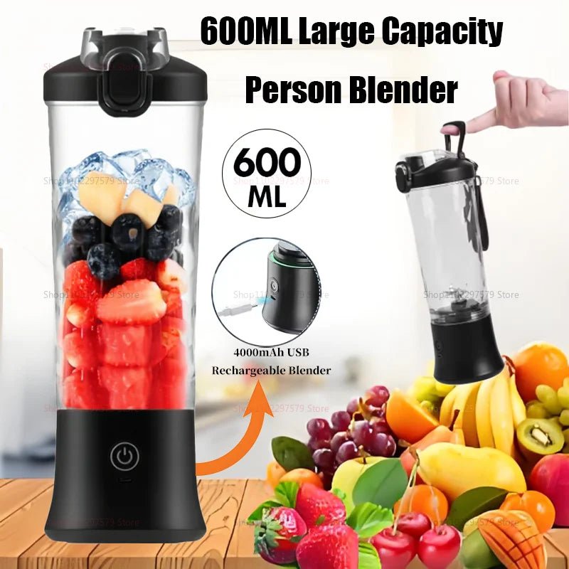 600ml Portable Multi - Function Juicer Large - Capacity Fruit Mixer 2000mAh USB Rechargeable Electric Smoothie Juicer Mini Mixer - WAREHOUSE SHOP
