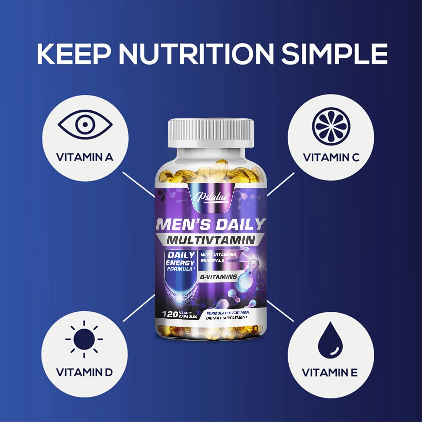 Men's Multivitamin 120 Capsules - Energy Endurance Heart & Brain Health