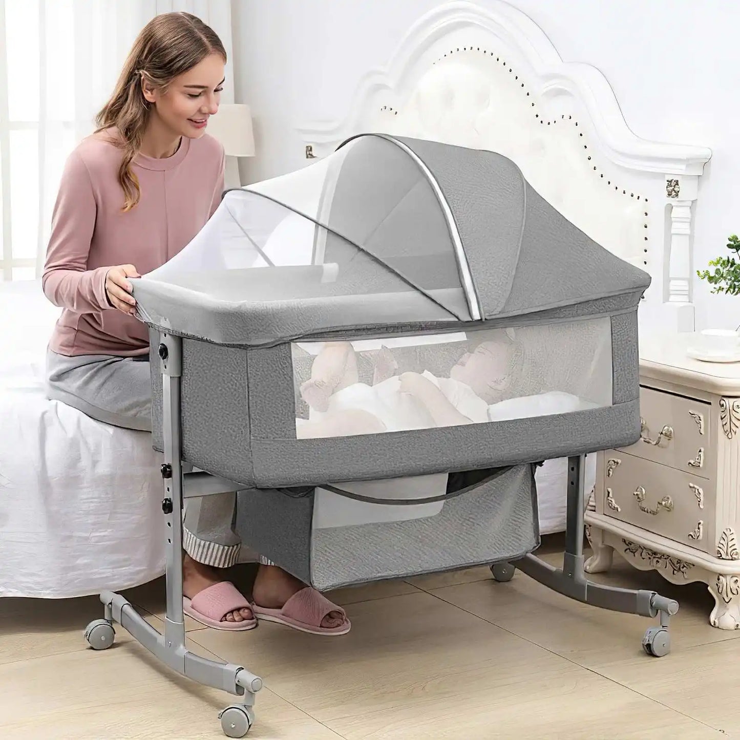 3-in-1 Baby Crib & Playpen — Bedside Cot with Mosquito Net 0-3Y