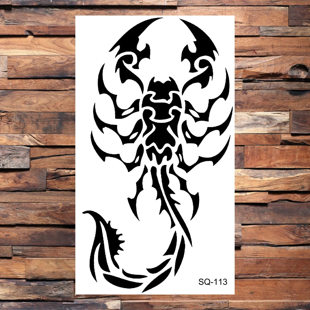 Black Scorpion Temporary Tattoos For Adults Men Realistic Dragon Wolf Tiger Thorns Fake Tattoo Sticker Hand Leg Tatoos Creative