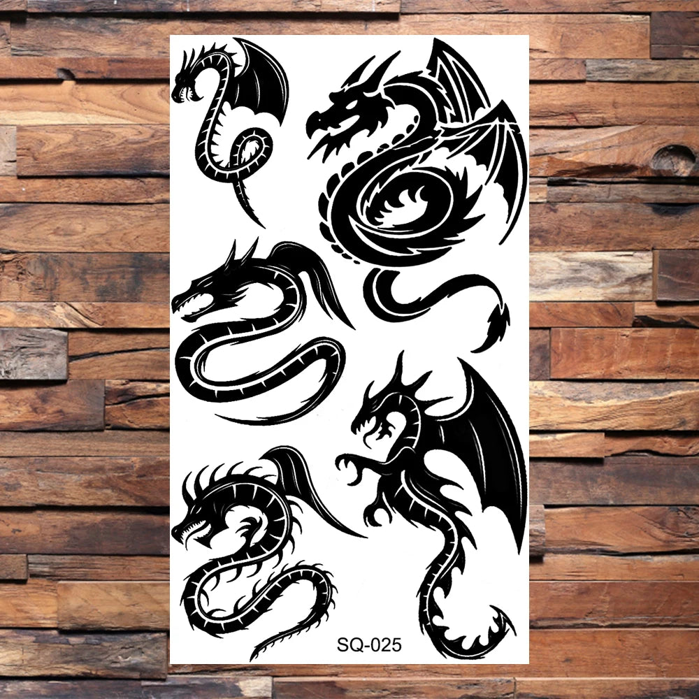 Black Scorpion Temporary Tattoos For Adults Men Realistic Dragon Wolf Tiger Thorns Fake Tattoo Sticker Hand Leg Tatoos Creative