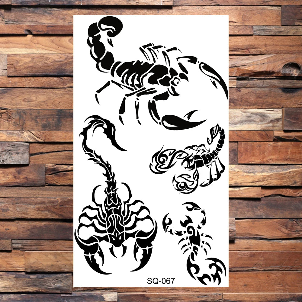 Black Scorpion Temporary Tattoos For Adults Men Realistic Dragon Wolf Tiger Thorns Fake Tattoo Sticker Hand Leg Tatoos Creative