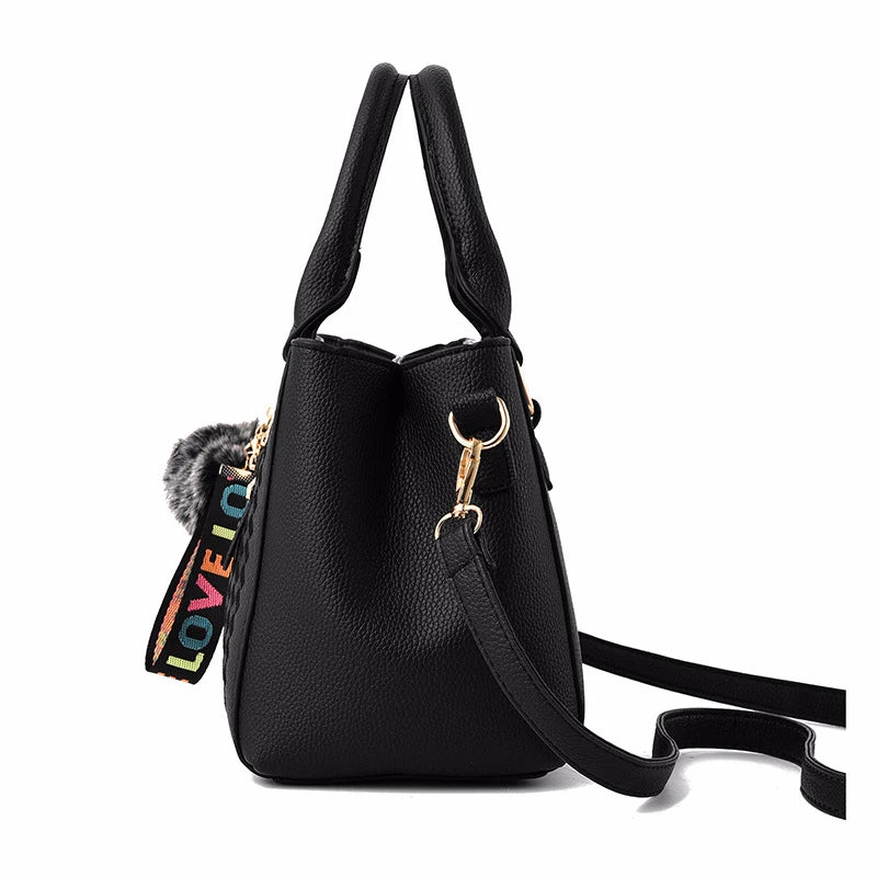 Embroidery Messenger Bags Women Leather Handbags Bags for Women Sac a Main Ladies hair ball Hand Bag WAREHOUSE SHOP