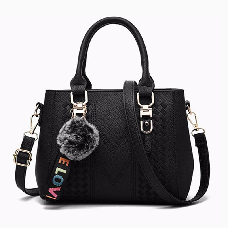 Embroidery Messenger Bags Women Leather Handbags Bags for Women Sac a Main Ladies hair ball Hand Bag WAREHOUSE SHOP