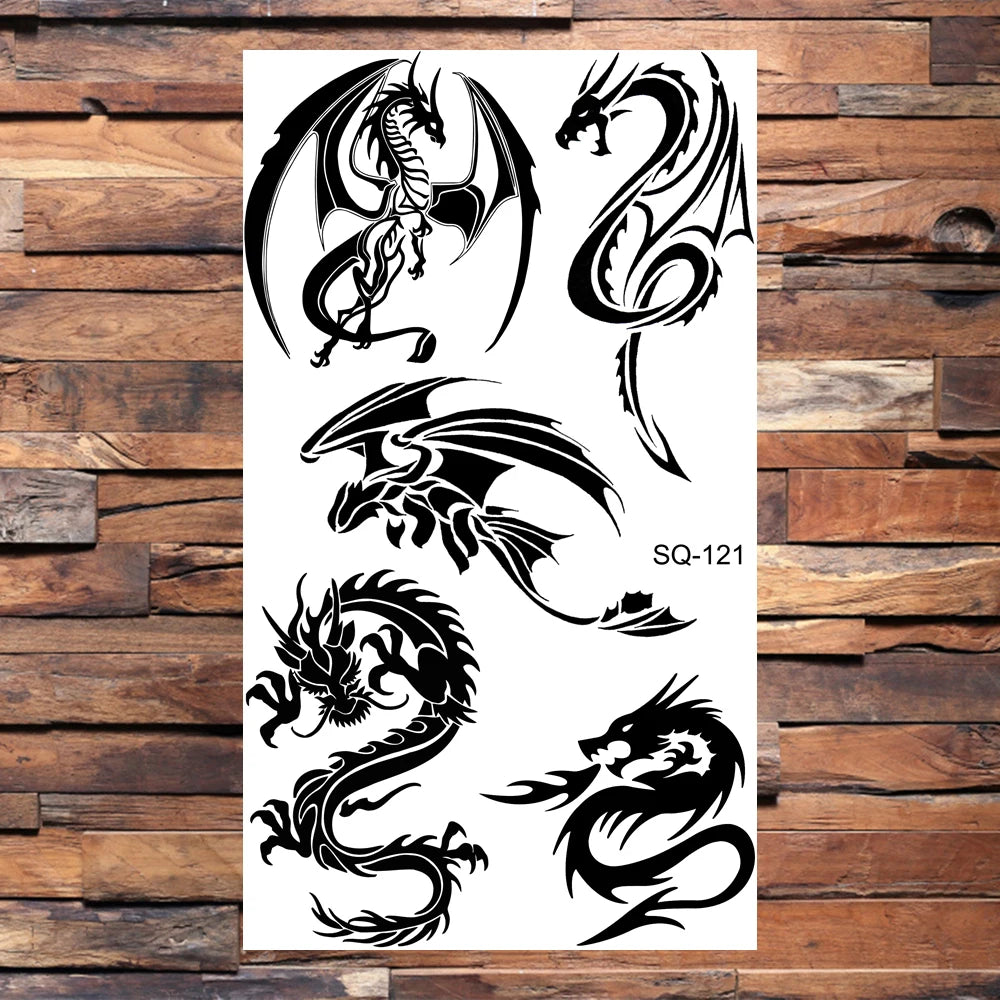 Black Scorpion Temporary Tattoos For Adults Men Realistic Dragon Wolf Tiger Thorns Fake Tattoo Sticker Hand Leg Tatoos Creative