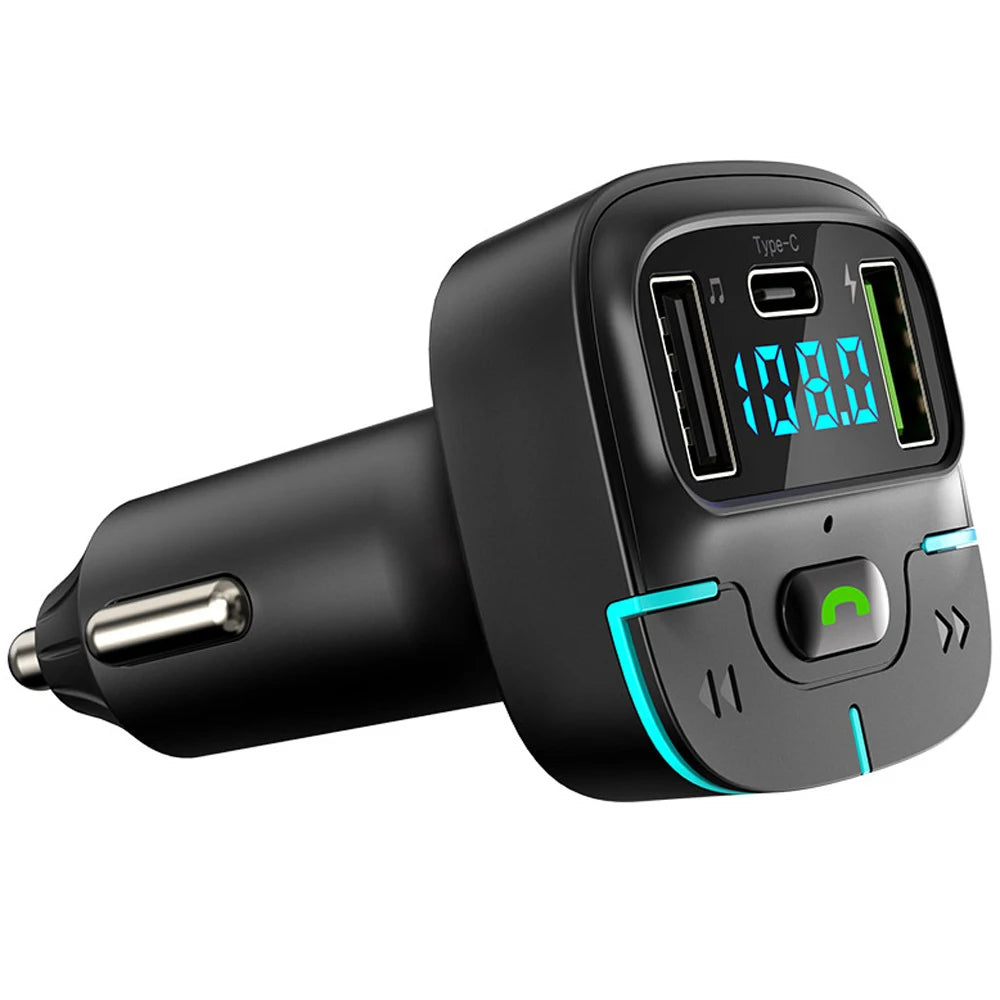 Car Bluetooth 5.3 FM Transmitter Wireless Audio Receiver Car MP3 Player PD Fast Charger Ambient Light Charger