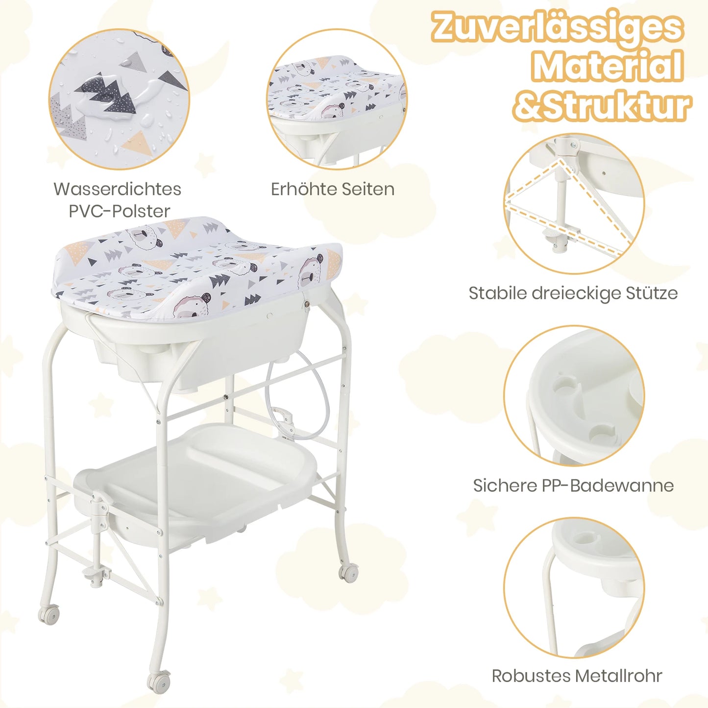 4-in-1 Folding Changing Table with Bathtub, Portable Changing Table with Changing Mat, Mobile Changing Station