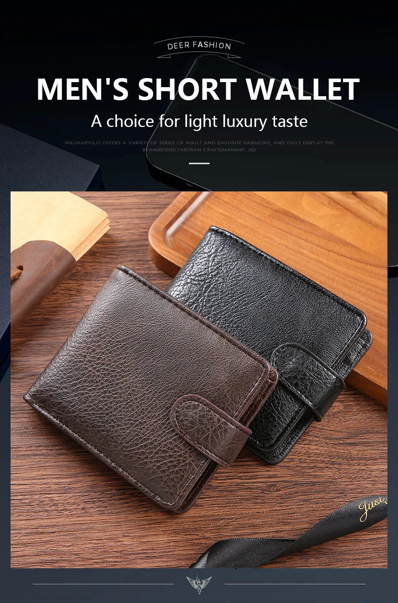 Everyday Leather Wallet For Men Durable Coin Pouch, Slim Bifold Photo ID Card Holders.
