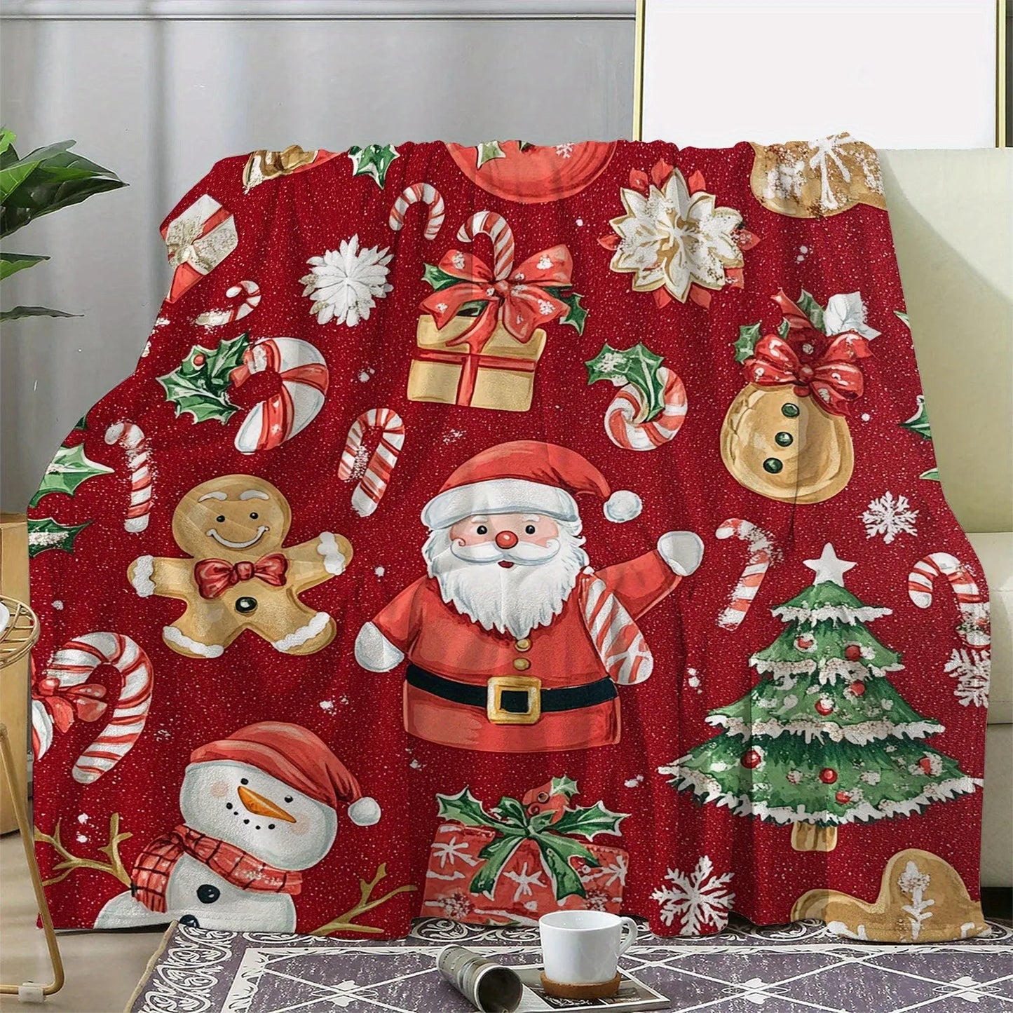 Christmas Blanket - Reindeer Snowman Lights Pattern Festive Warm Throw