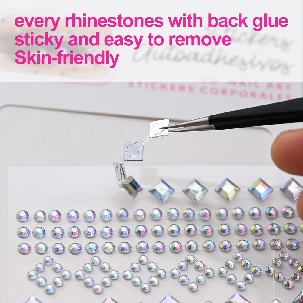 1Sheet Face 3D Diamond Tattoo Stickers Colored Round/Square/Star/Moon/Heart/Drop Rhinestone Shiny DIY Body Makeup Gems Tattoos *