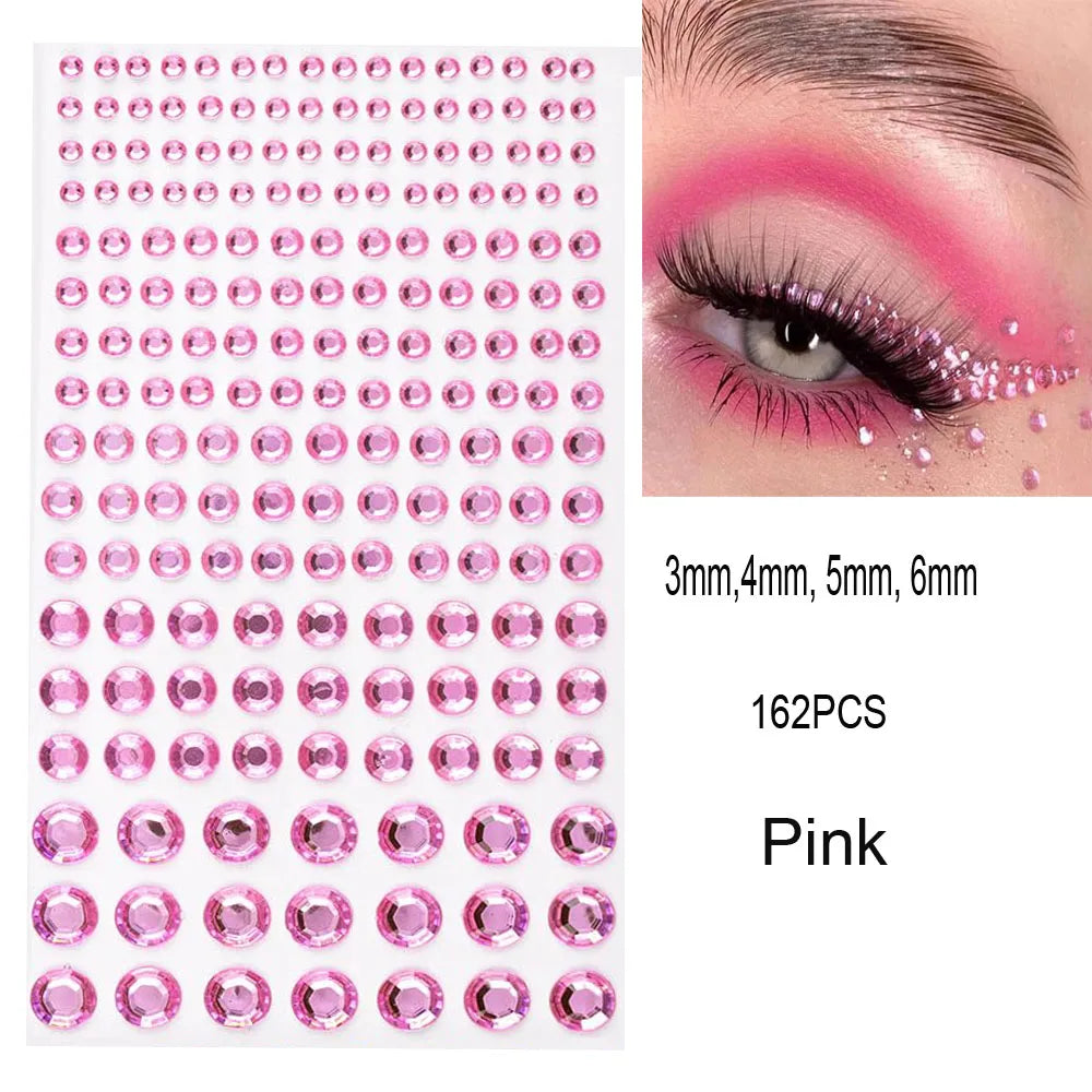 1Sheet Face 3D Diamond Tattoo Stickers Colored Round/Square/Star/Moon/Heart/Drop Rhinestone Shiny DIY Body Makeup Gems Tattoos *