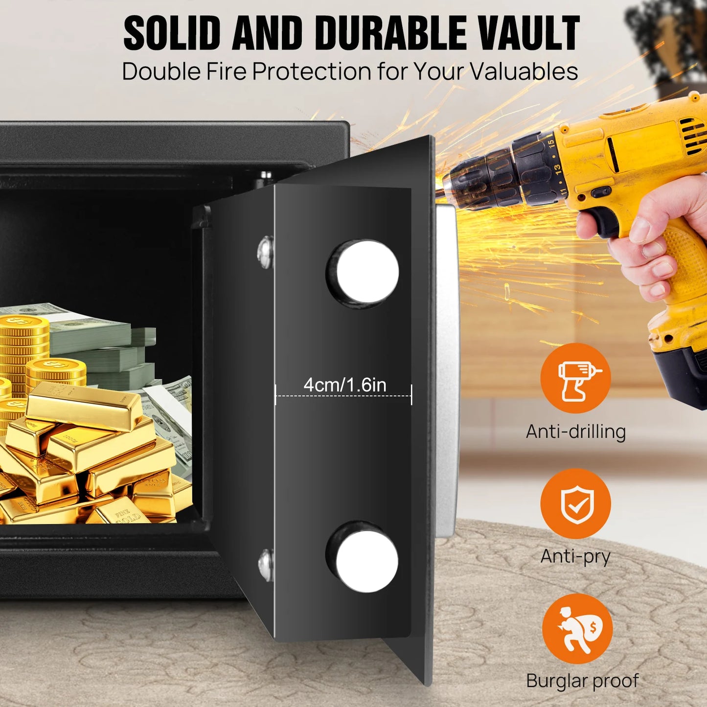Safe Box for Home, Office. Secured Digital Code Safe with 2 Emergency Keys. Storage - 16L