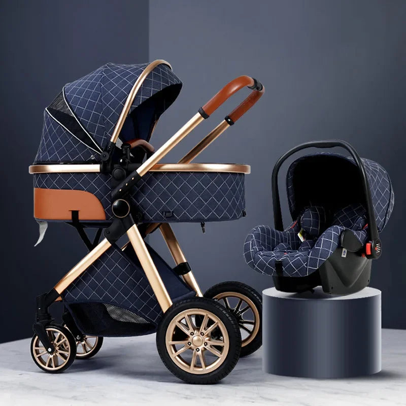 3-in-1 High Landscape Baby Stroller - Sit & Lie Folding Shock-Absorbing 0-3 Years