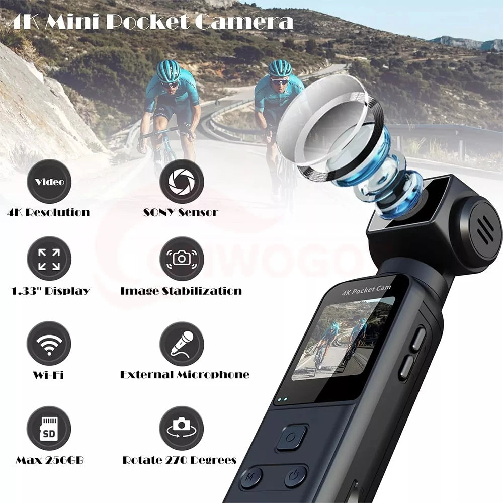 Portable Mini 4K HD Pocket WiFi Camera. 270° Rotatable, Anti Shake, Outdoor Sports, DV DVR Video Recorder, Riding Bicycle Camcorders