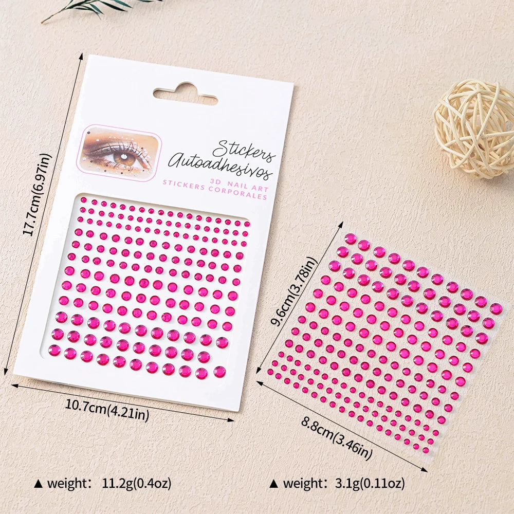 1Sheet Face 3D Diamond Tattoo Stickers Colored Round/Square/Star/Moon/Heart/Drop Rhinestone Shiny DIY Body Makeup Gems Tattoos *