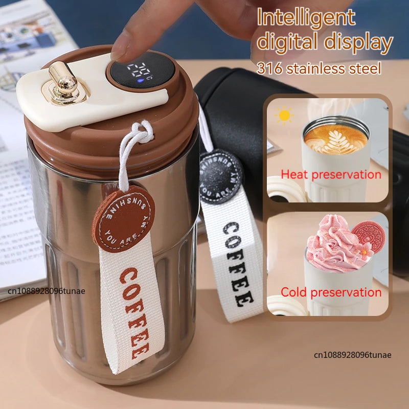 Smart Coffee Mug with LED Temperature Display - Stainless Steel Insulated Thermal Bottle