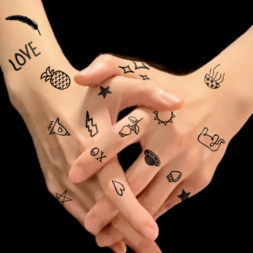 10pcs Waterproof Temporary Tattoo Sticker Dark Small Symbol Emoticon Flower Skull Body Art Arm Fake Tattoos Women Men Neck Hand