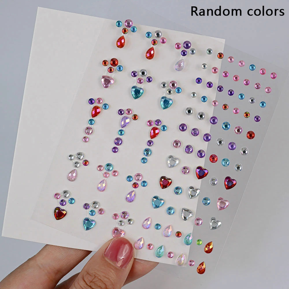 1Pcs 3D Face Diamond Tattoo Sticker Star/Heart/Butterfly Rhinestone Tattoos for Festival Music Body Eye Makeup DIY Decorations &