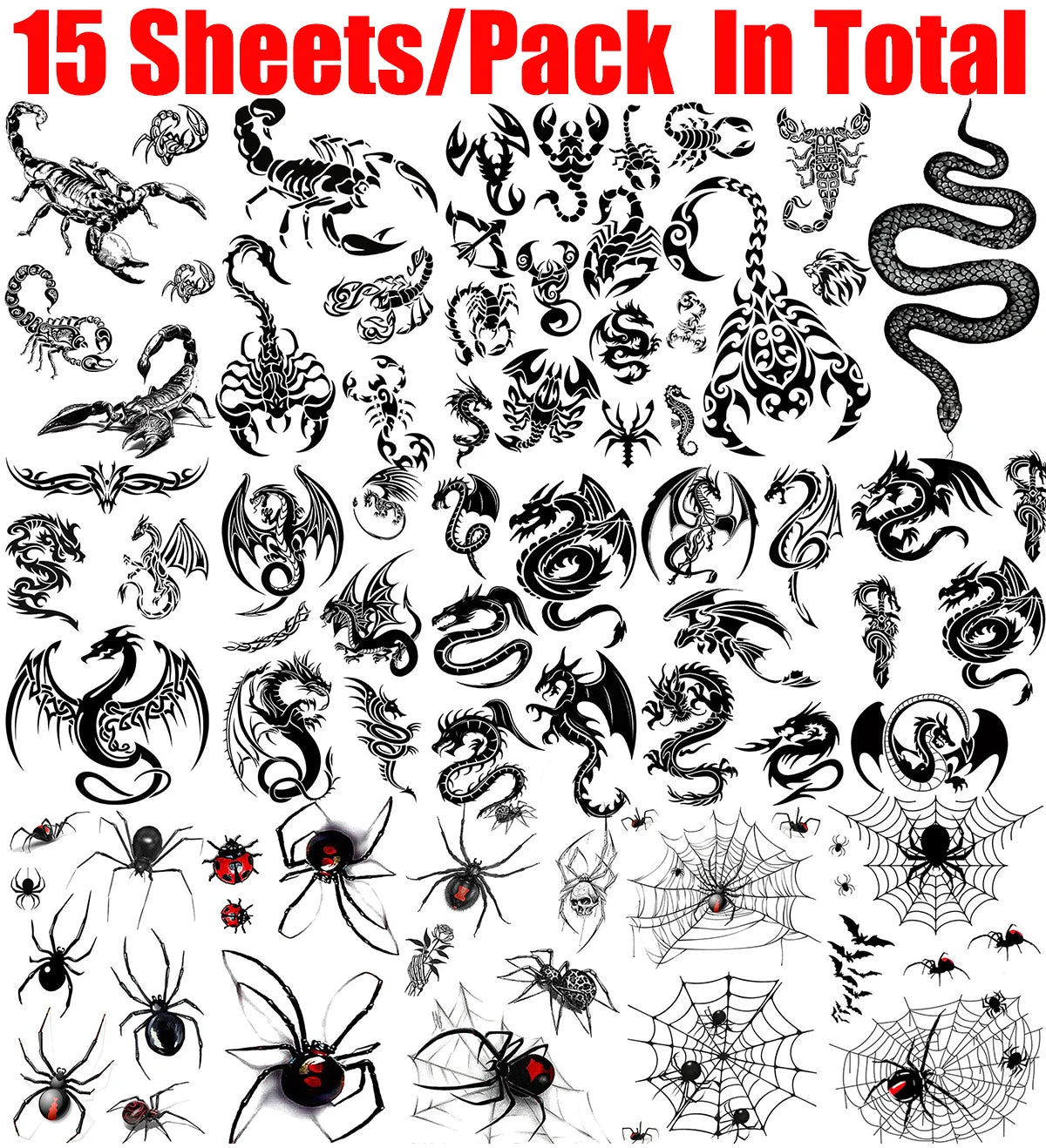 Black Scorpion Temporary Tattoos For Adults Men Realistic Dragon Wolf Tiger Thorns Fake Tattoo Sticker Hand Leg Tatoos Creative