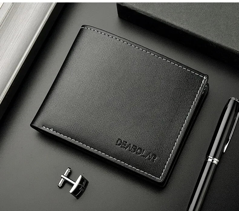 Leather Men Short Wallet Thin Style Folding Young Men Credit Card Holder Wallet