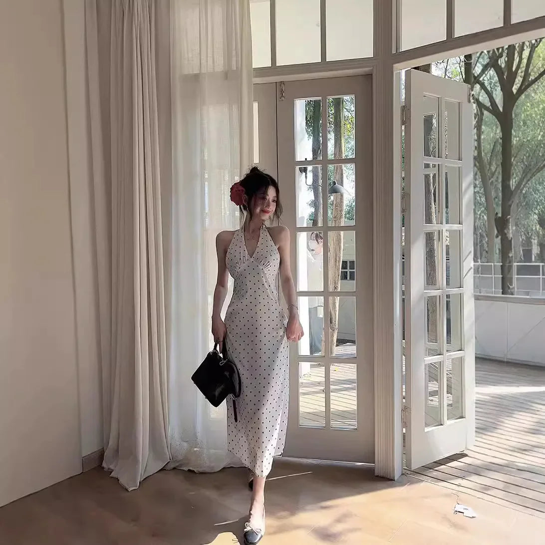 Korean Style Open-back Halter Neck Dress Women. Elegant Long Dress.