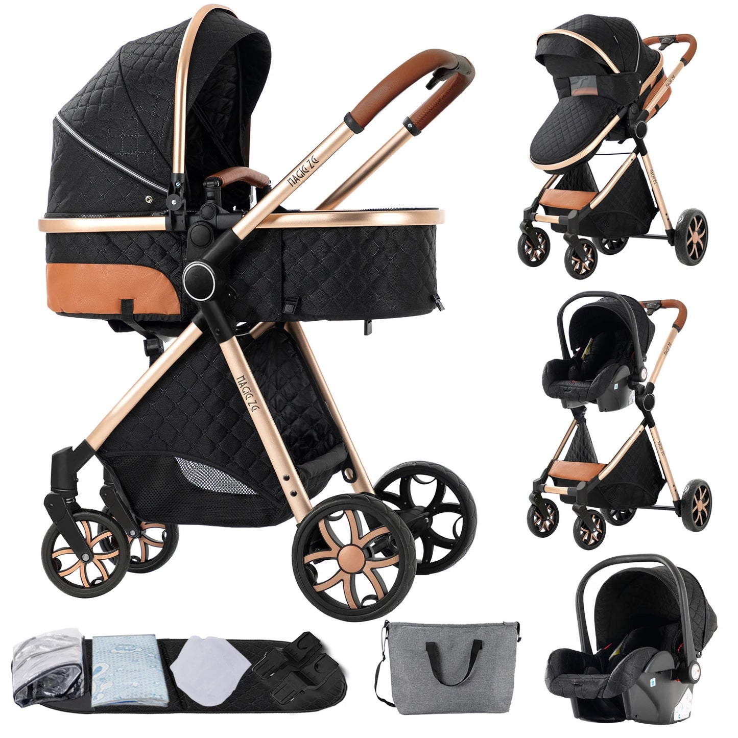 Baby Stroller 3-in-1 Lightweight stroller Travel System Multifunctional Pram with Aluminum Frame Compact Stroller for Newborn