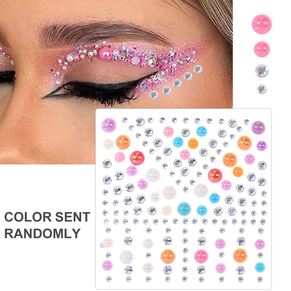 1Sheet Face 3D Diamond Tattoo Stickers Colored Round/Square/Star/Moon/Heart/Drop Rhinestone Shiny DIY Body Makeup Gems Tattoos *