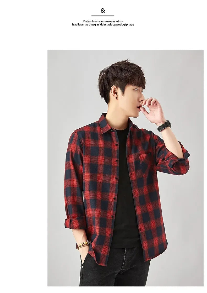 Men Flannel Plaid Shirt. Soft Comfort Slim Fit Styles Brand for Official and Casual Long Sleeve Shirts