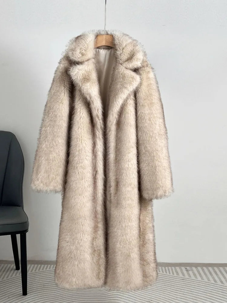 UCXQ Women’s Faux Fur Coat – European Style Lapel, Loose Casual Long Winter Coat, New Fashion WAREHOUSE SHOP