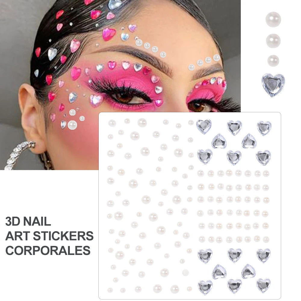 1Sheet Face 3D Diamond Tattoo Stickers Colored Round/Square/Star/Moon/Heart/Drop Rhinestone Shiny DIY Body Makeup Gems Tattoos *