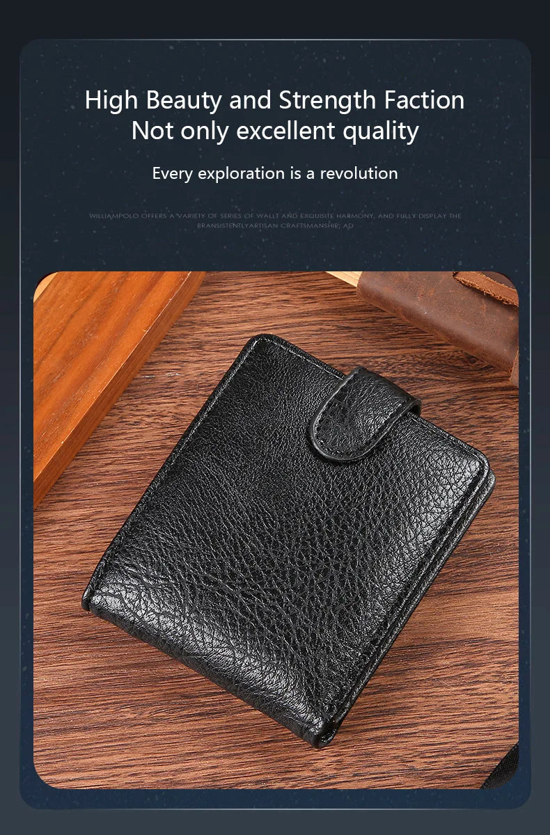 Everyday Leather Wallet For Men Durable Coin Pouch, Slim Bifold Photo ID Card Holders.