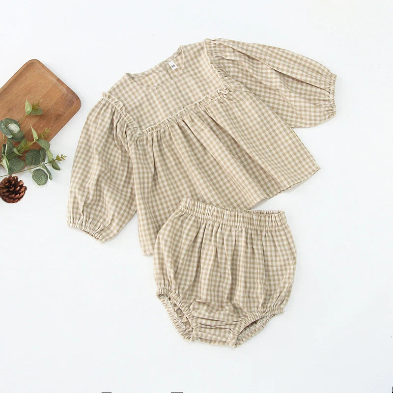 Infant Baby Boys Girls Clothes Set Spring Autumn Kids Baby Boys Girls Long Sleeve Grid T-shirt + Shorts 2pcs Toddler Clothes WAREHOUSE SHOP
