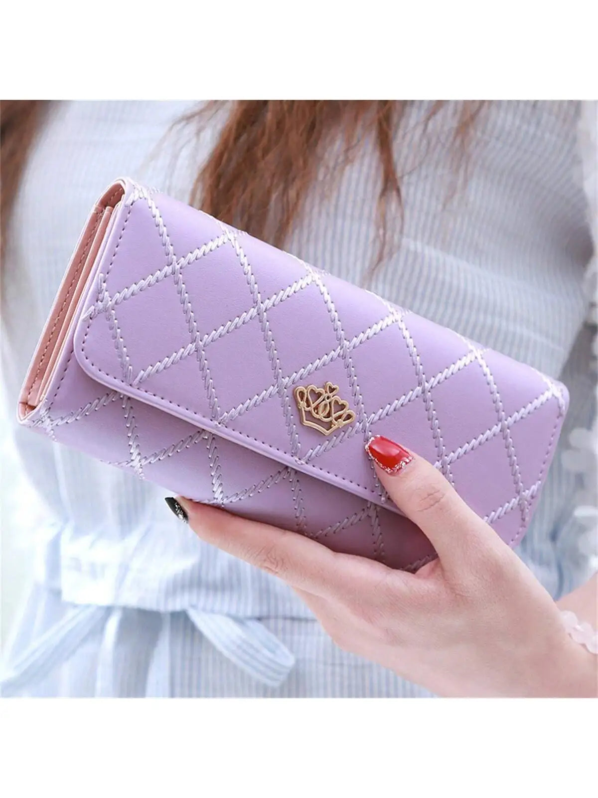 Multifunctional long wallet diamond love crown buckle student ladies clutch large capacity cell phone bag