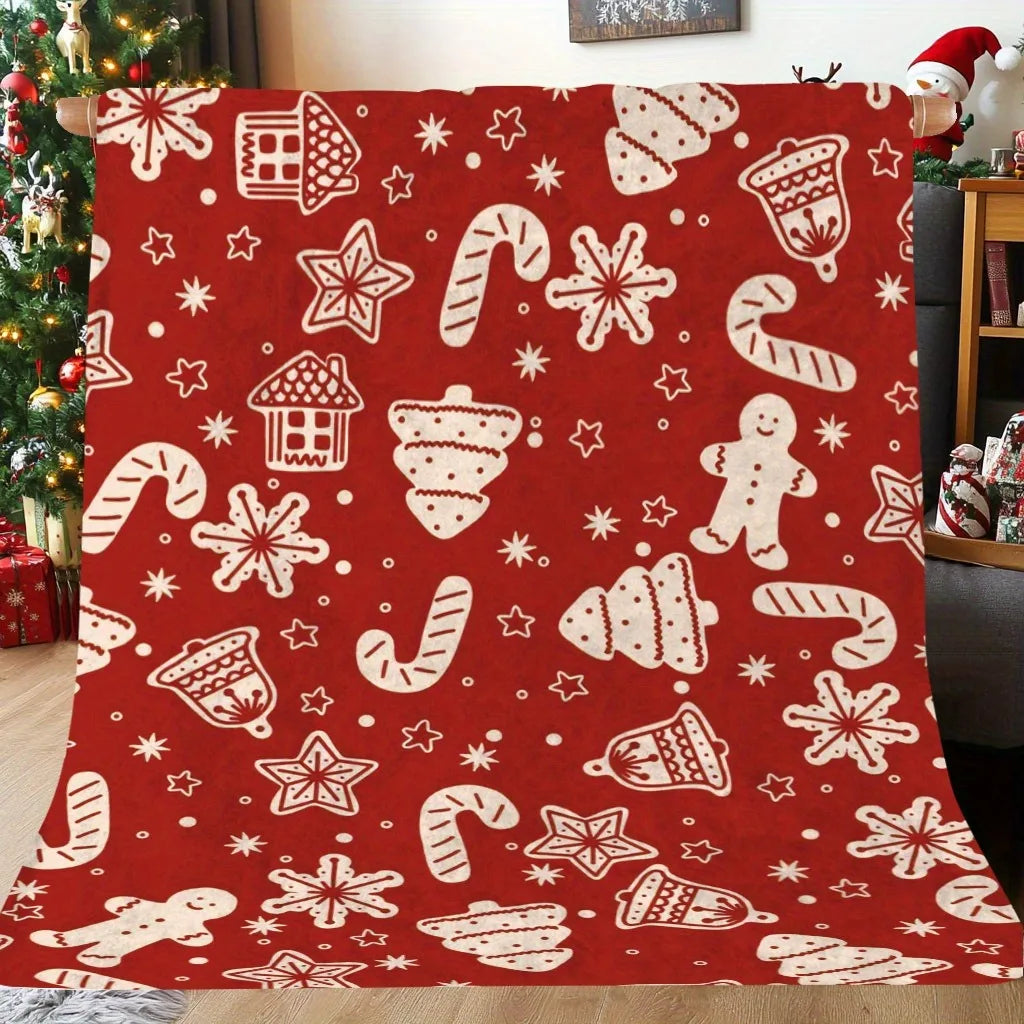 Christmas Blanket - Reindeer Snowman Lights Pattern Festive Warm Throw