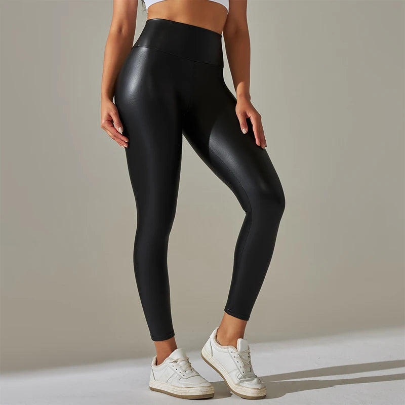 WOMEN'S Leggings, High Waisted Tight, and Sexy PU Leather Pants. Colorful Yoga Pants for Women