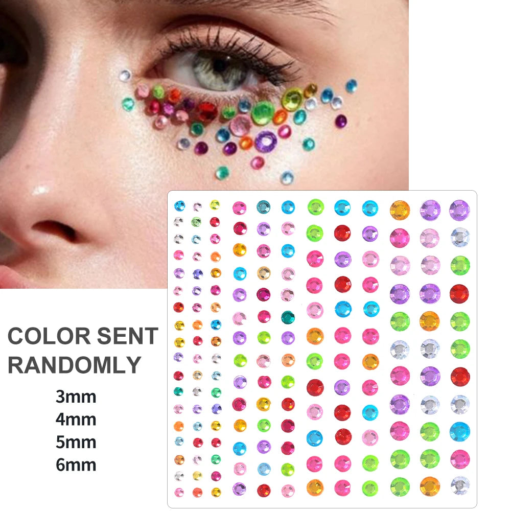 1Sheet Face 3D Diamond Tattoo Stickers Colored Round/Square/Star/Moon/Heart/Drop Rhinestone Shiny DIY Body Makeup Gems Tattoos *