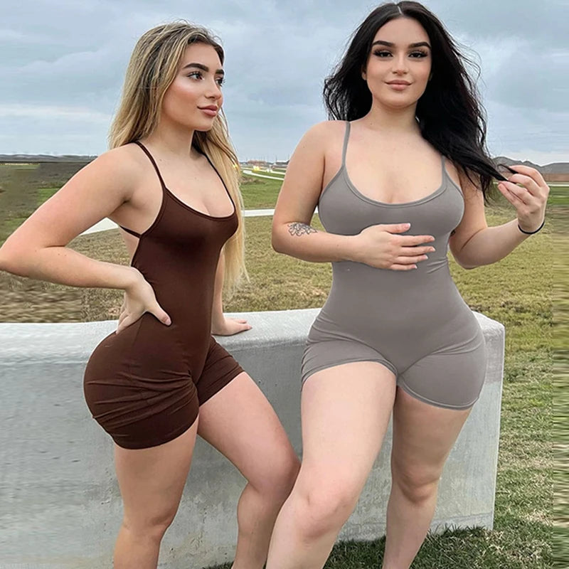 Hugcitar Solid Sleeveless Backless Ruched Sexy Bodycon Skinny Slips One Piece Playsuit Fall Women Vacation Rave Outfits Romper