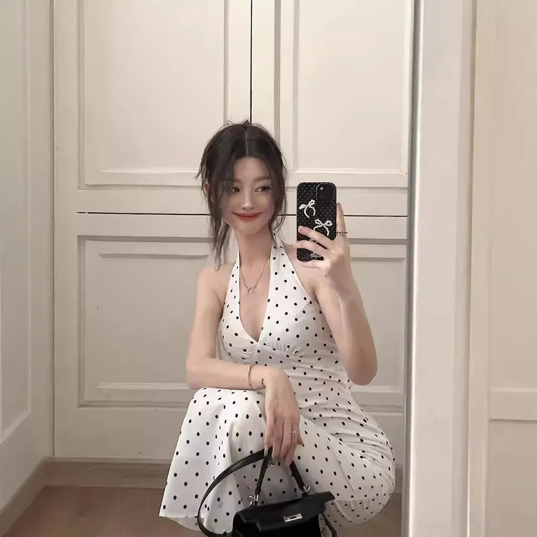Korean Style Open-back Halter Neck Dress Women. Elegant Long Dress.