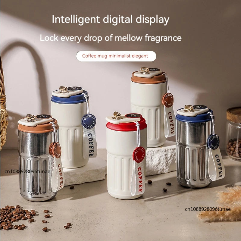 Smart Coffee Mug with LED Temperature Display - Stainless Steel Insulated Thermal Bottle