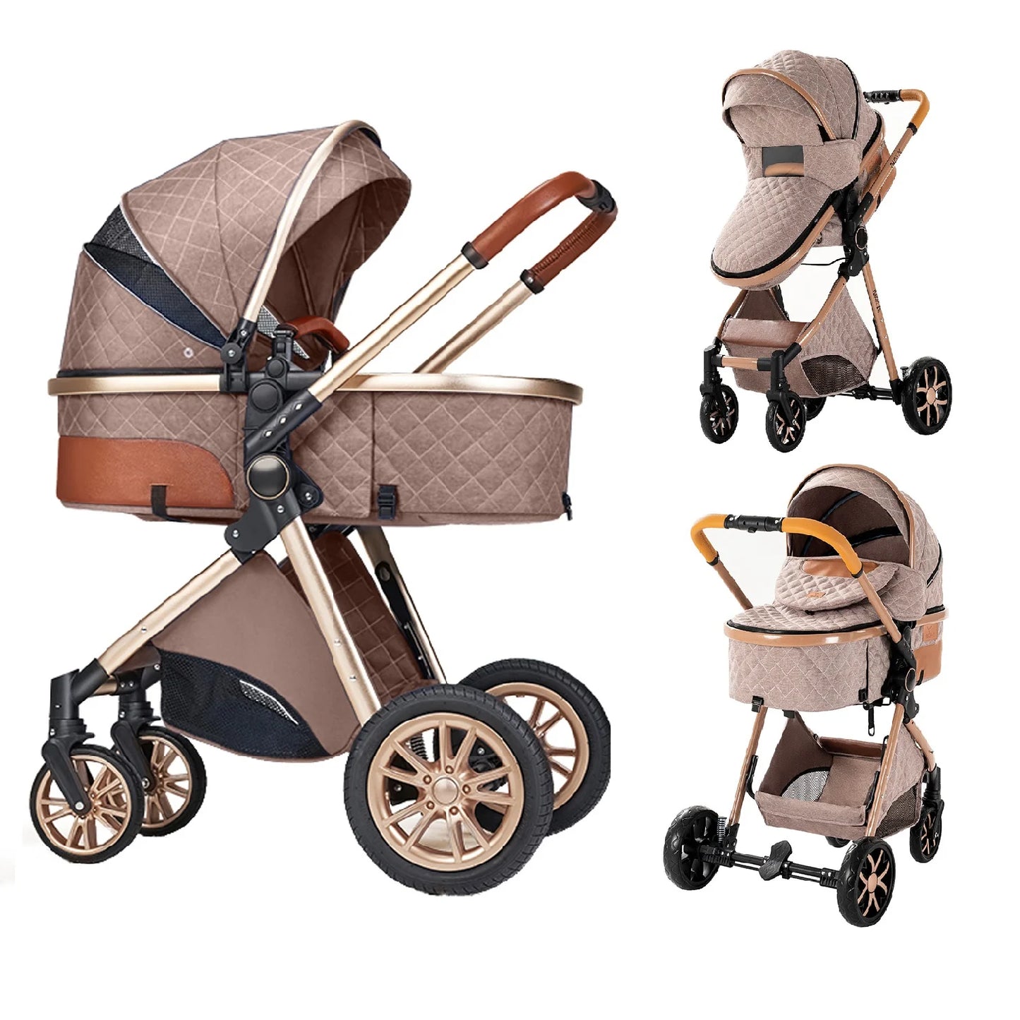 Baby Stroller 3-in-1 Lightweight stroller Travel System Multifunctional Pram with Aluminum Frame Compact Stroller for Newborn