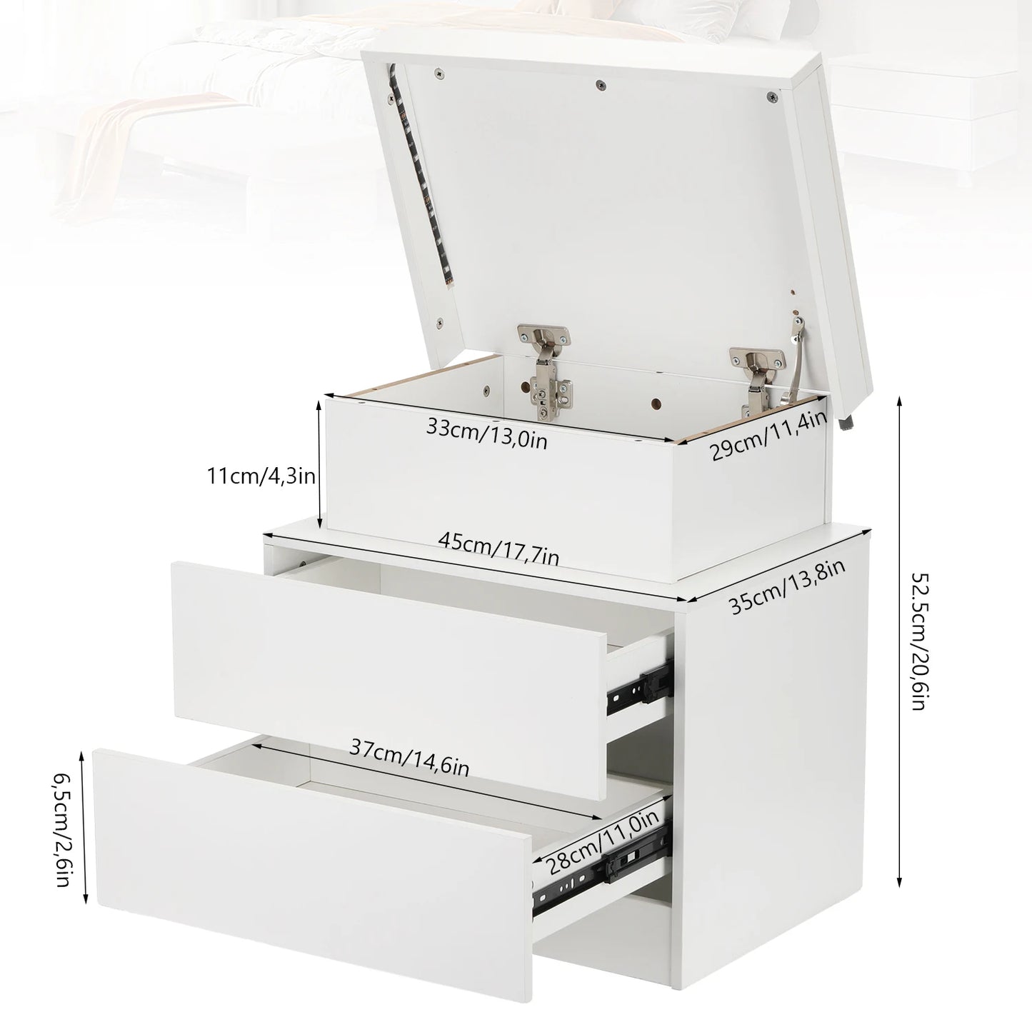 LED Bedside Table with 2 Drawers and 1 Top Drawer, Bedside Cabinet with 4-side High Gloss, 16 RGB LED Colours, Side Table Nights