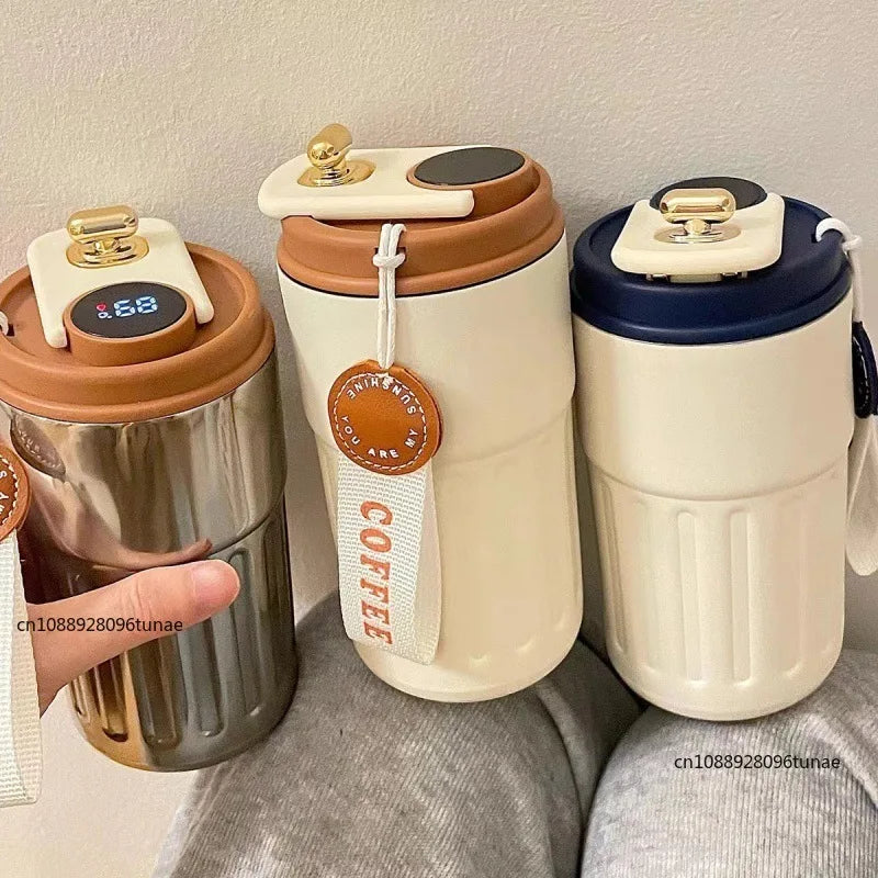 Smart Coffee Mug with LED Temperature Display - Stainless Steel Insulated Thermal Bottle